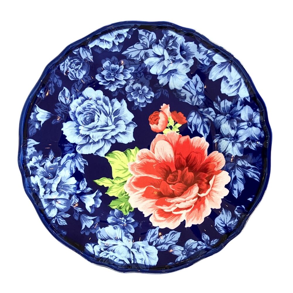 Set of 2 Pioneer Woman Heritage Salad Plates Blue Floral Red 8.75"  (Set 4 of 5)